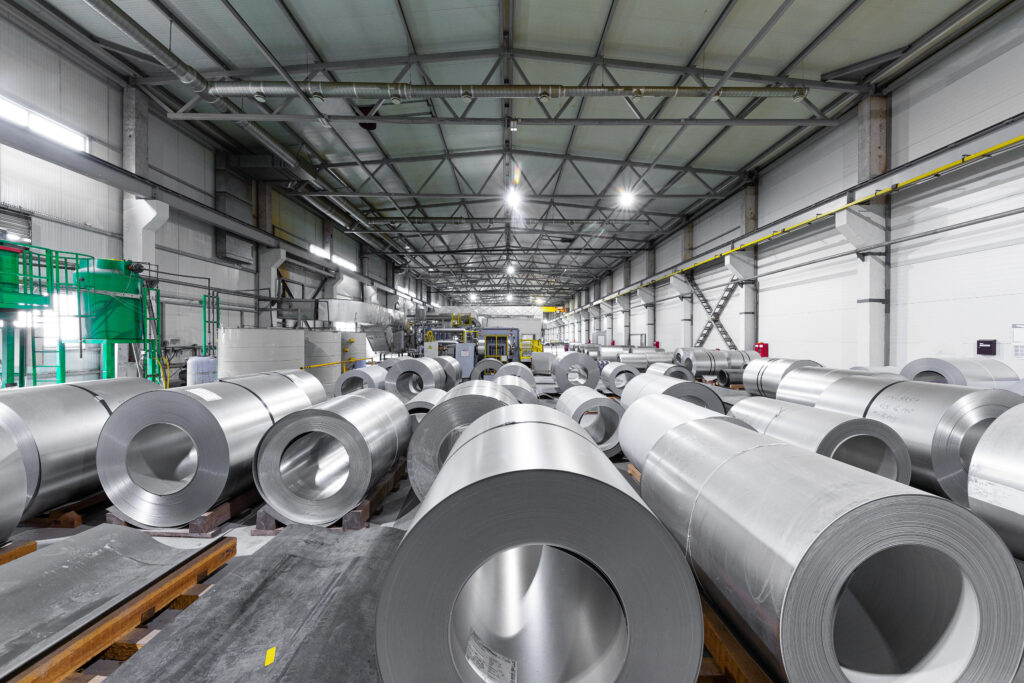 rolls of aluminum in a warehouse